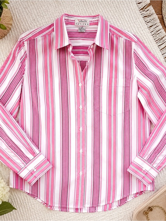 Talbots Tops - Talbots Petites Pink Stripe Button Down Shirt Wrinkle Resistant PM 100% Cotton